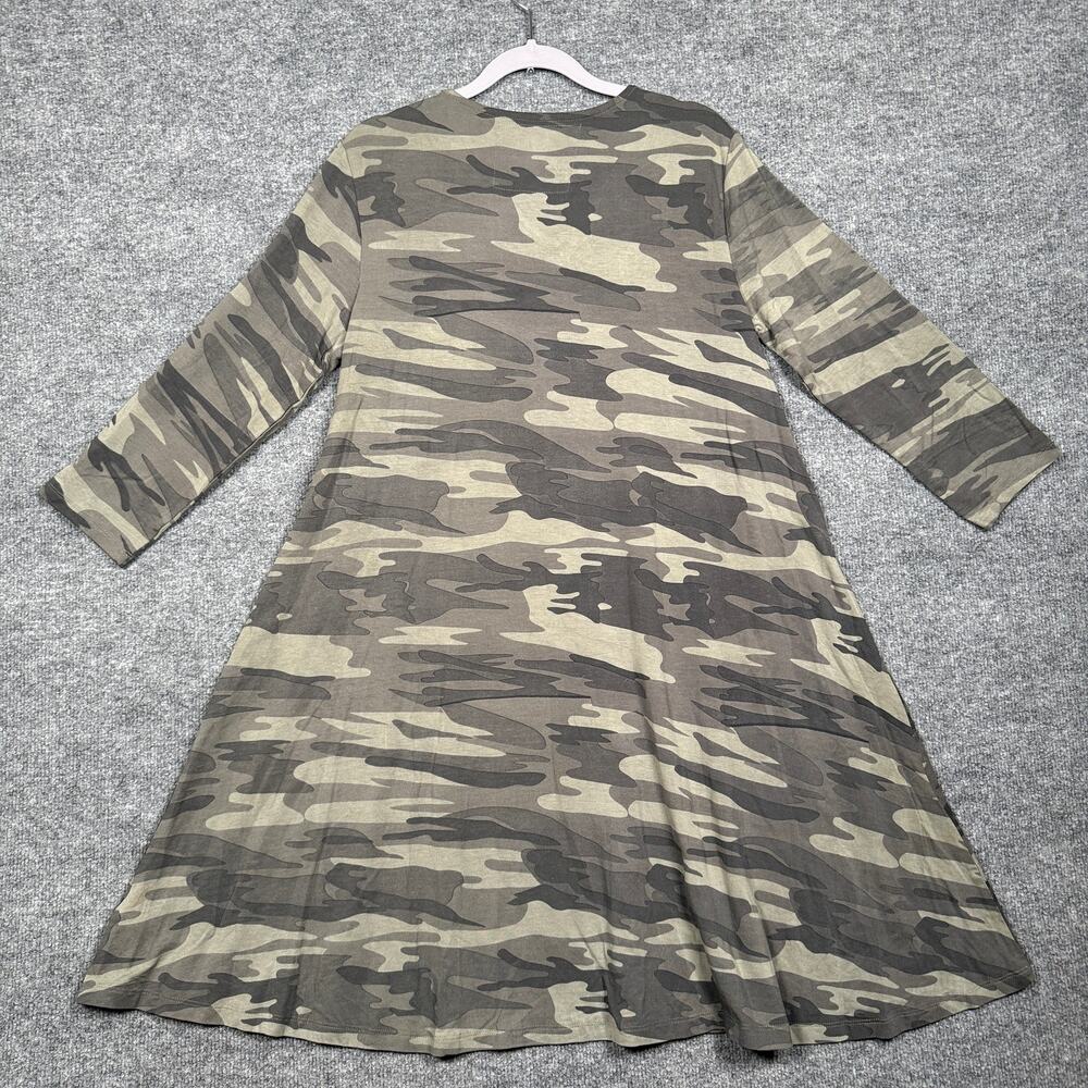 Karyn Seo Womens Sz Medium Embroidered Camo Dress Olive Green V Neck 3/4 Sleeves - Picture 2 of 8